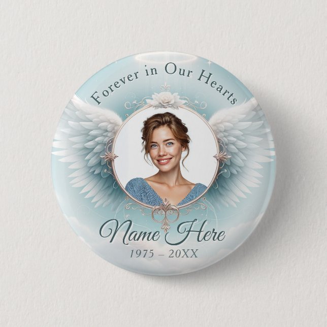 Add Photo Custom Memorial Angel WIngs Button (Front)