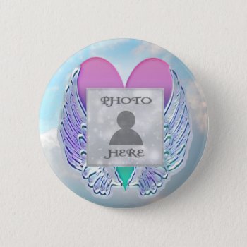 Add Photo Custom Memorial Angel Wings Heart Button by MemorialGiftShop at Zazzle