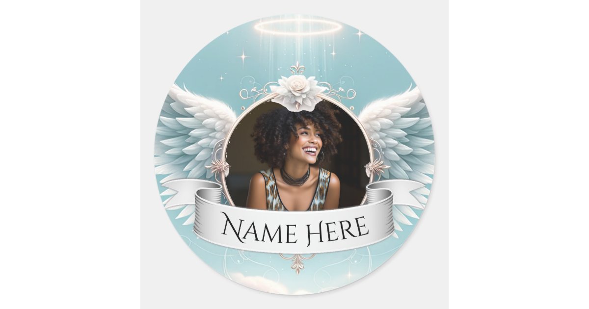 Add Photo Custom Memorial Classic Round Sticker | Zazzle