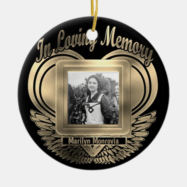 Add Photo Custom Memorial Heart  Ceramic Ornament (Front)