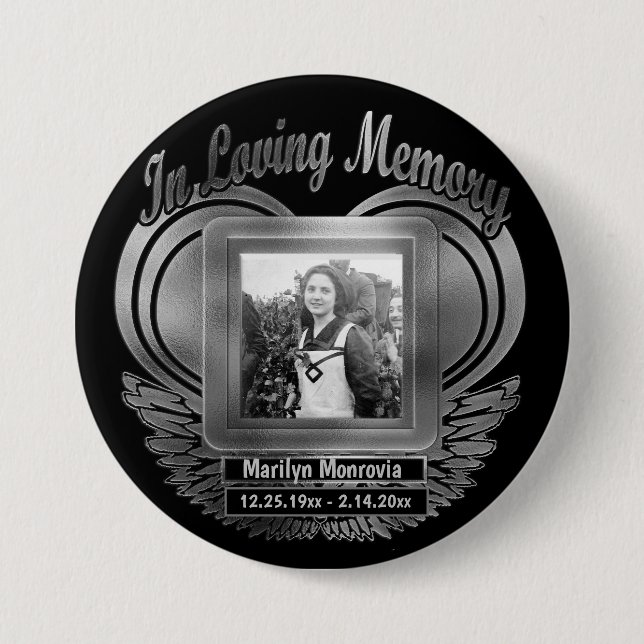 Add Photo Custom Memorial Heart Gold Button (Front)