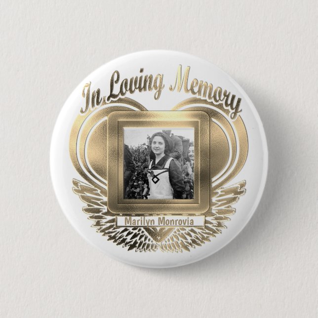 Add Photo Custom Memorial Heart Gold Button (Front)
