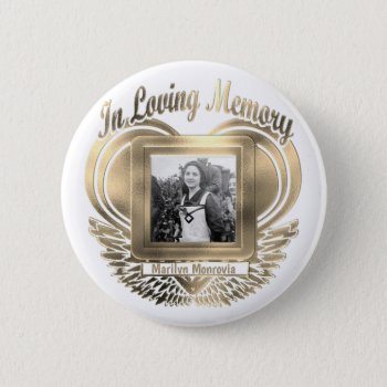 Add Photo Custom Memorial Heart Gold Button by MemorialGiftShop at Zazzle