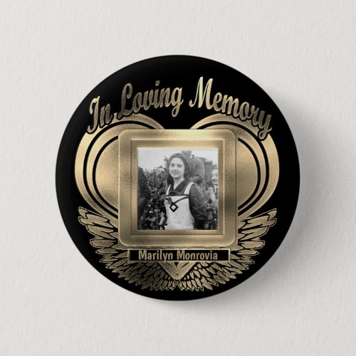 Add Photo Custom Memorial Heart Gold Button