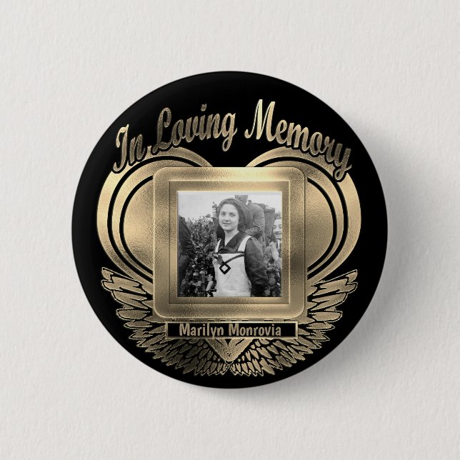 Add Photo Custom Memorial Heart Gold Button (Front)