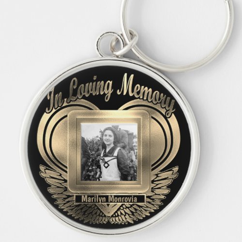 Add Photo Custom Memorial Heart Gold Button Keychain