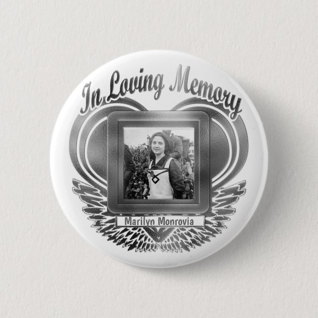 Add Photo Custom Memorial Heart Silver Button (Front)