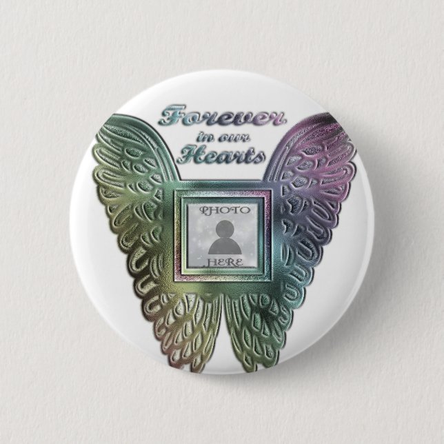 Add Photo Custom Rainbow Angel Wings Memorial Button (Front)