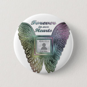 Add Photo Custom Rainbow Angel Wings Memorial Button
