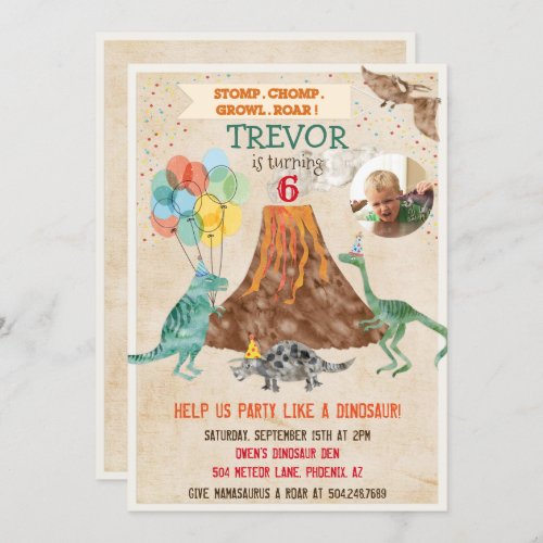 ADD PHOTO _ Dinosaur Volcano Birthday Invitation