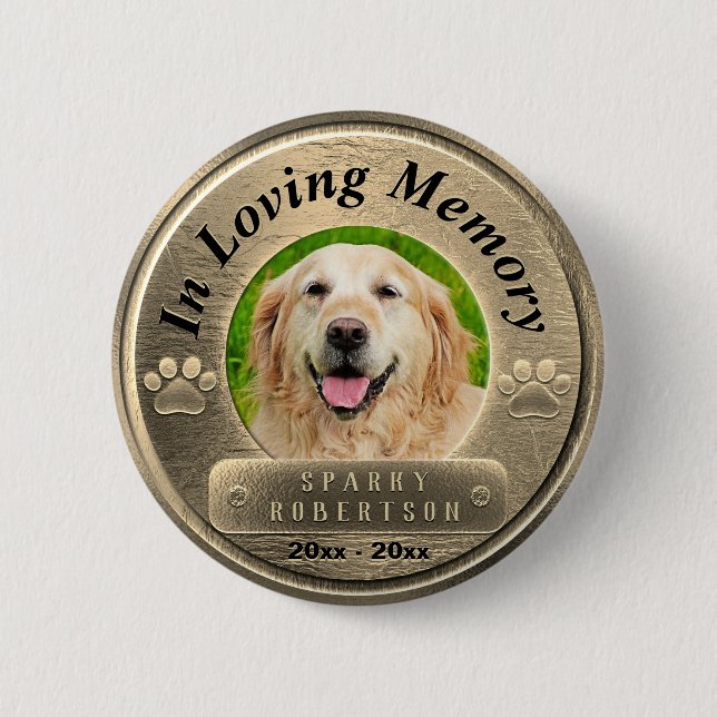 Add Photo Dog Memorial in Gold Button (Front)