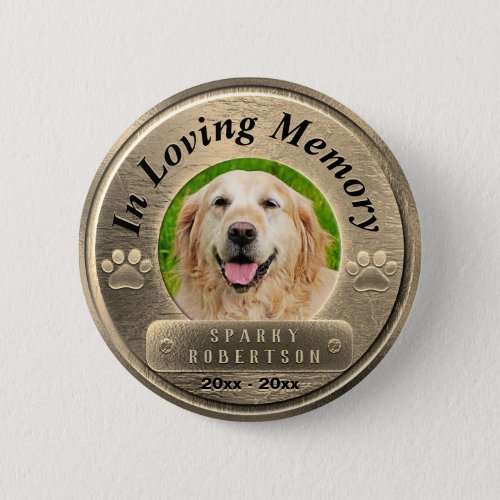 Add Photo Dog Memorial in Gold Button