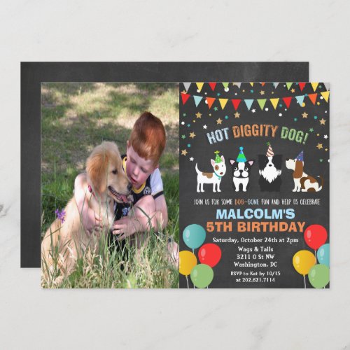 ADD PHOTO _ Dog Puppy Birthday Chalk Invitation