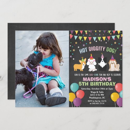 ADD PHOTO _ Dog Puppy Birthday Chalk Invitation