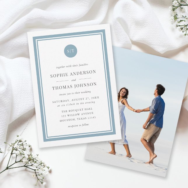 Add Photo Editable Color Round Monogram Wedding Invitation (Creator Uploaded)