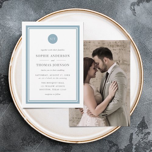 Add Photo Editable Color Round Monogram Wedding Invitation