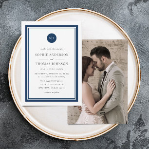 Add Photo Editable Color Round Monogram Wedding Invitation