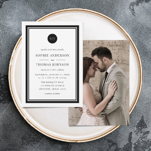 Add Photo Editable Color Round Monogram Wedding Invitation