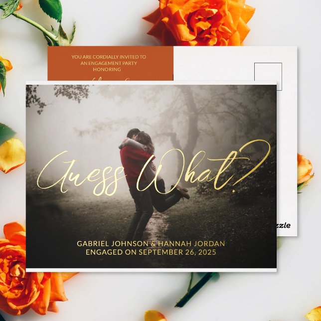 Add Photo Engagement Party Invitation Postcard (The front and back of the Add Photo Terracotta Engagement Announcement and Party Invitation postcard)