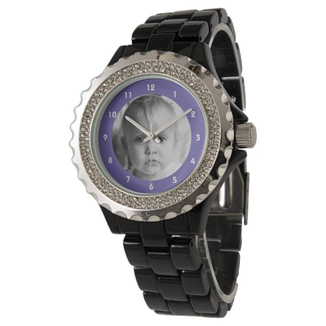 Add photo for mom or grandma purple Rhinestone Watch (Angled)