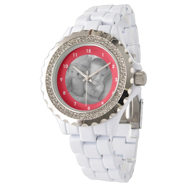Add photo for mom or grandma red Rhinestone Watch (Angled)