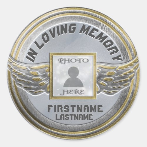 Add Photo Gold and Silver Memorial Classic Round Sticker