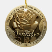 Add Photo Gold Rose with Name Memorial Ceramic Ornament
