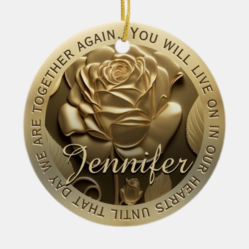 Add Photo Gold Rose with Name Memorial Ceramic Ornament