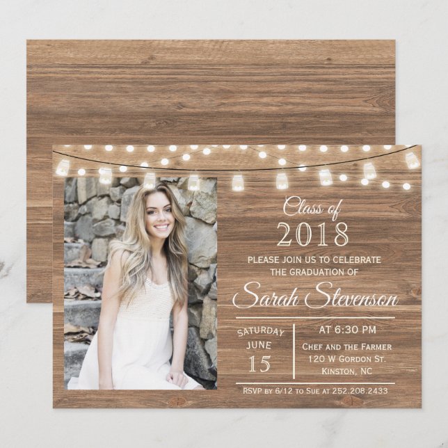 ADD PHOTO - Graduation Mason Jar Lights Invitation (Front/Back)