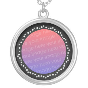 Add photo gray white circle black frame necklace