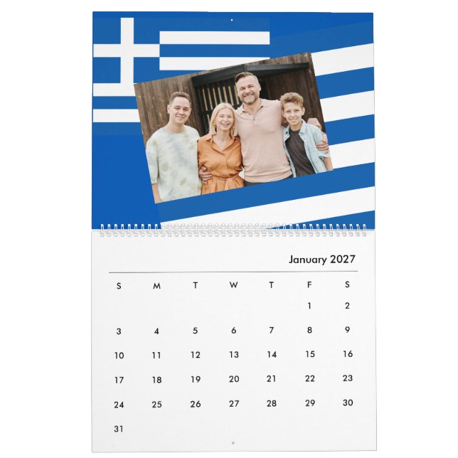 Add Photo Greece Flag Ημερολόγιο 2026 Greek Family Calendar (Jan 2027)