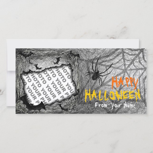 Add Photo Halloween Photo Card Bats Spider Horizon (Front)