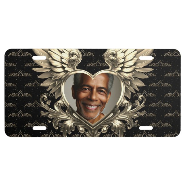 Add Photo Heart Frame Angel Wings License Plate (Front)