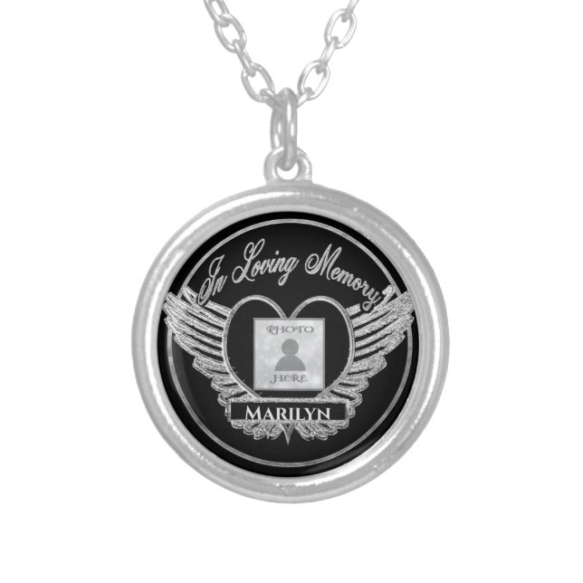 Add Photo Heart Memorial Silver Plated Necklace (Front)