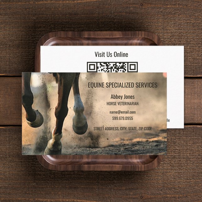 Add Photo Horse Equine QR Code Business Card (Add Photo Horse Equine QR Code Business Card (front and back))