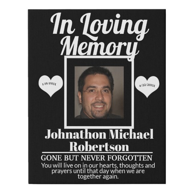 Add Photo In Loving Memory Faux Canvas Print (Front)