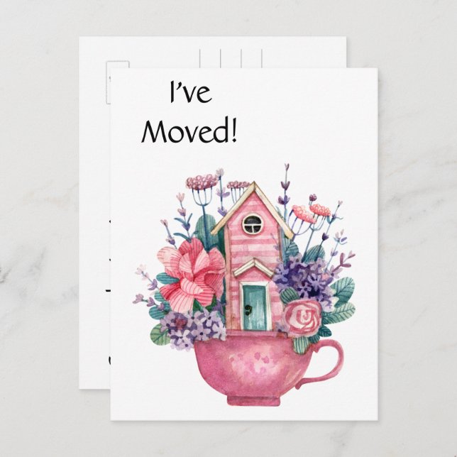 Add Photo, I've Moved Pink Fairytale Home Postcard (Front/Back)
