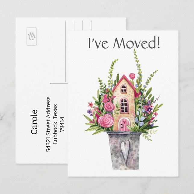 Add Photo I've Moved Watercolor Fairytale Postcard (Front/Back)