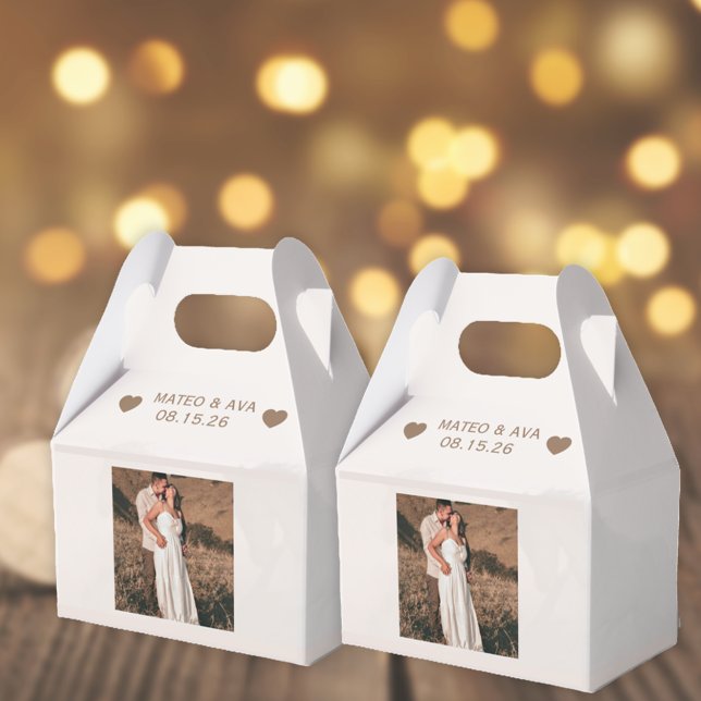 Add Photo Light Brown Wedding Favor Box (Custom Add Your Photo Wedding Favor Boxes (two shown))