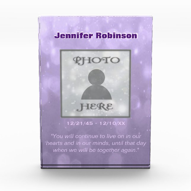 Add Photo | Memorial | Purple Bokeh Acrylic Award (Front)