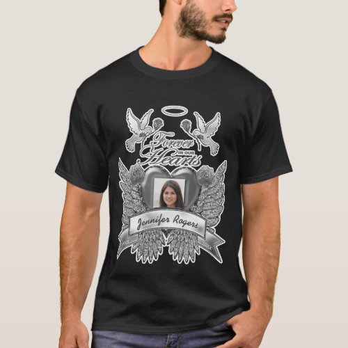Add Photo Memorial with Heart and Doves in Silver T_Shirt