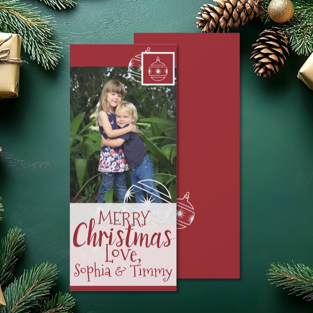 Add Photo Modern Ornament Merry Christmas Card (Add Photo Modern Ornament Merry Christmas Card (front and back))