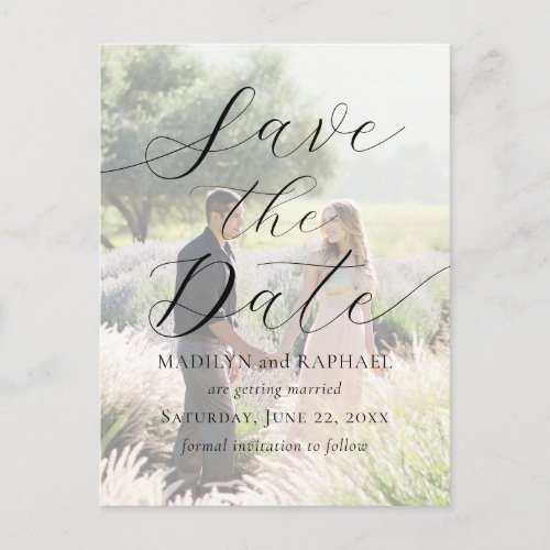 Add Photo Modern Script Elegant Save the Date Postcard