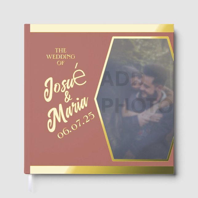 Add Photo Modern Wedding Foil Guest Book (Front)