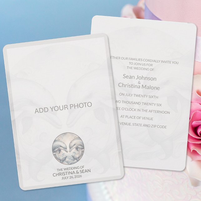Add Photo Modern Whimsy Dolphin Wedding Invitation (Creator Uploaded)