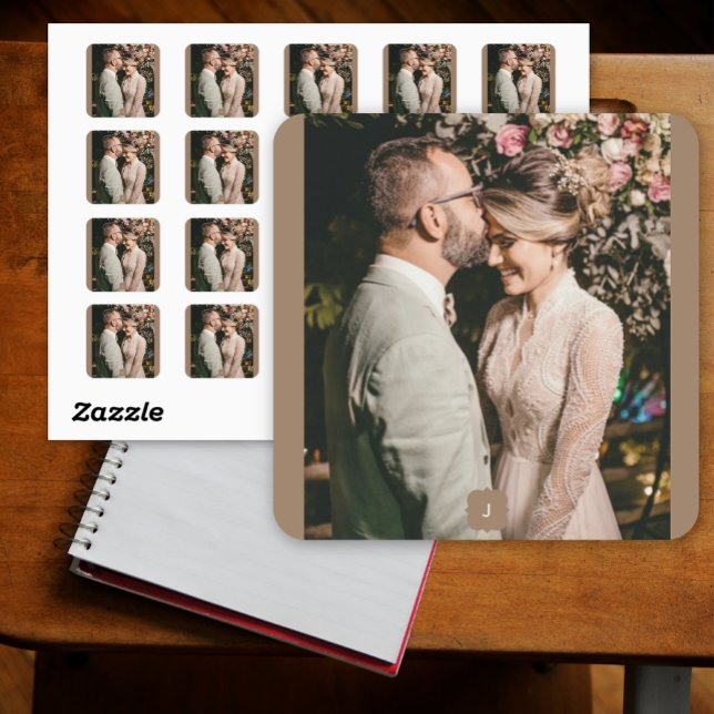 Add Photo Monogram Wedding Couple Square Sticker (Creator Uploaded)