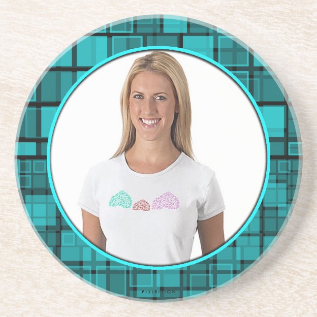 Add Photo Mosaic Coaster Black Blue (Front)