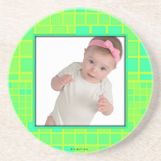 Add Photo Mosaic Coaster Square Lime Green