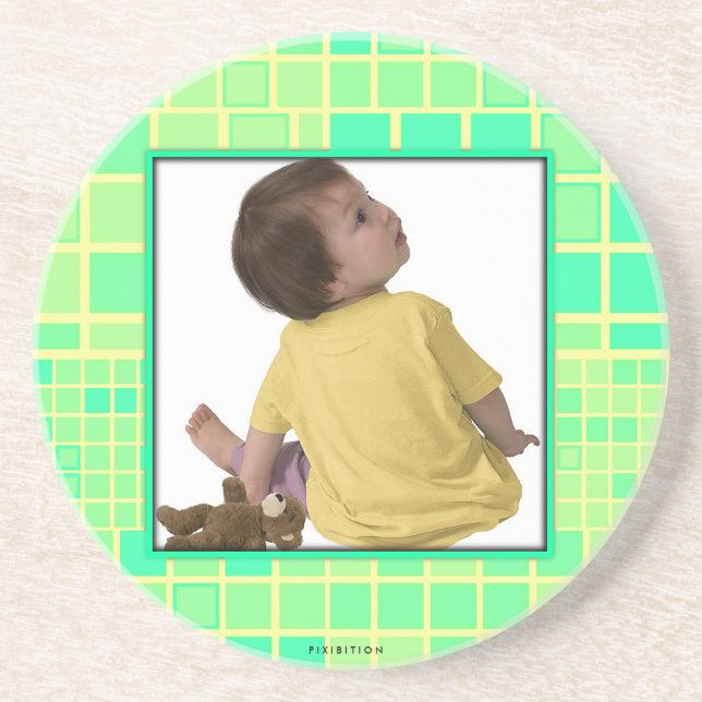 Add Photo Mosaic Coaster Square Pastel Green (Front)