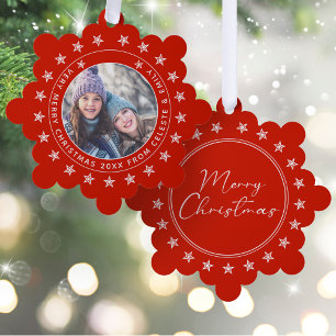 Add Photo & Name Mother Daughter Merry Christmas Ornament Card